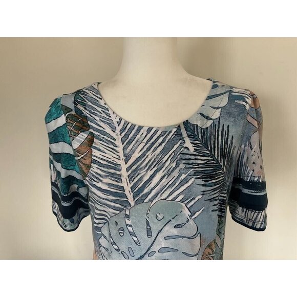 SIMPLY ART by Dolcezza Dress Size Large Blue Tropical Back Zipper - Picture 2 of 8